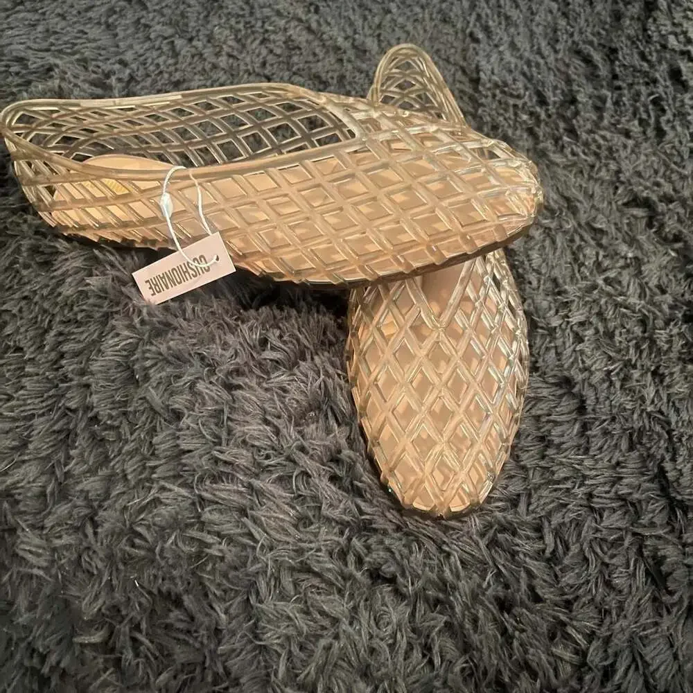 Cushionaire Siesta Jelly Flats Gold Clear Cage Sandals
